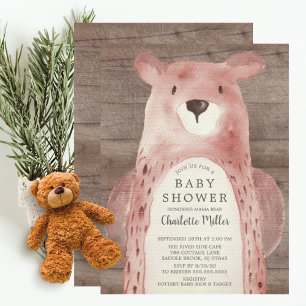 Invitación Rústico Baby Shower neutro de oso dulce