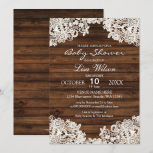 Invitación Rústico Barn Wood and Lace Country Baby Shower