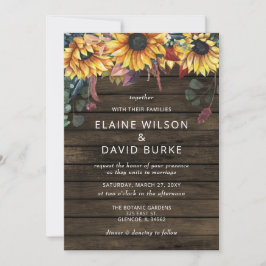 Invitación Rústico Barn Wood Country Sunflowers Boda