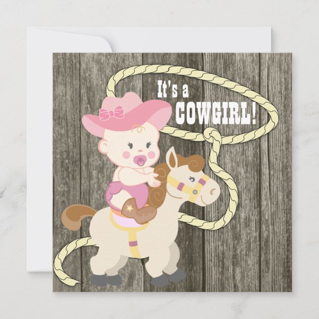 Invitación Rústico Barn Wood Cowgirl Baby Shower (Anverso)