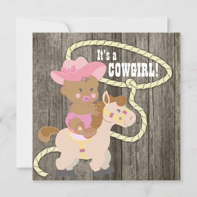 Invitación Rústico Barn Wood Cowgirl Baby Shower (Anverso)