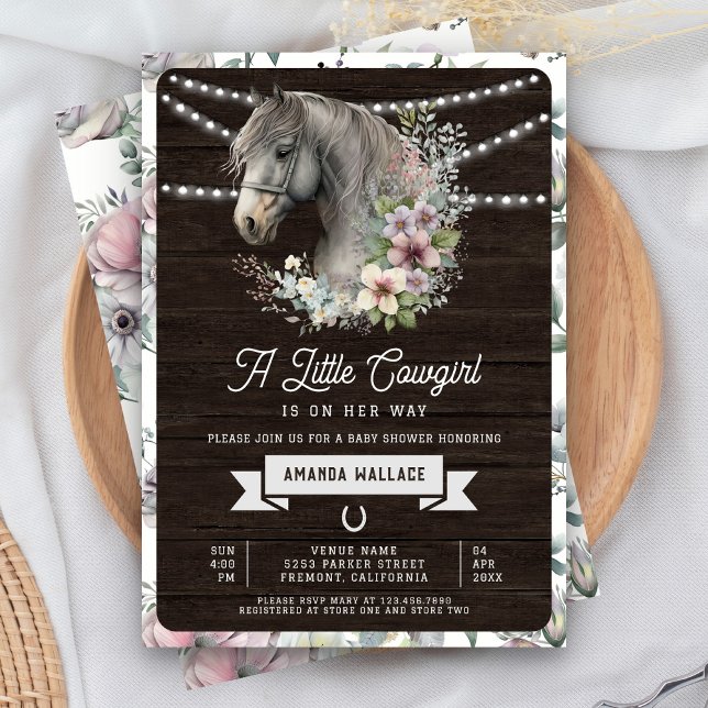 Invitación Rústico Barn Wood Floral Horse Cowgirl Baby Shower (Subido por el creador)