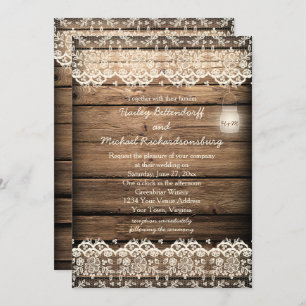 Invitación Rústico Barn Wood Lace Mason Jar Boda