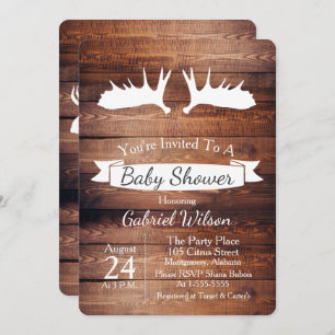 Invitación Rústico Barn Wood & Moose Antler Baby Shower