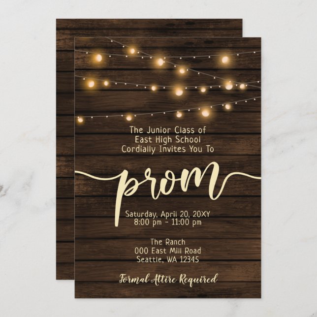 Invitación Rústico Barn Wood String luces Prom (Anverso / Reverso)