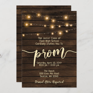 Invitación Rústico Barn Wood String luces Prom