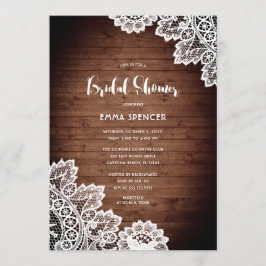 Invitación Rústico Barn Wood White Lace Bridal Shower