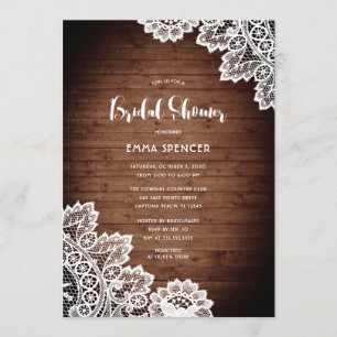 Invitación Rústico Barn Wood White Lace Bridal Shower