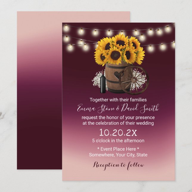 Invitación Rústico Barril De Vino De Giro Boda Rojo De Borgoñ (Anverso / Reverso)