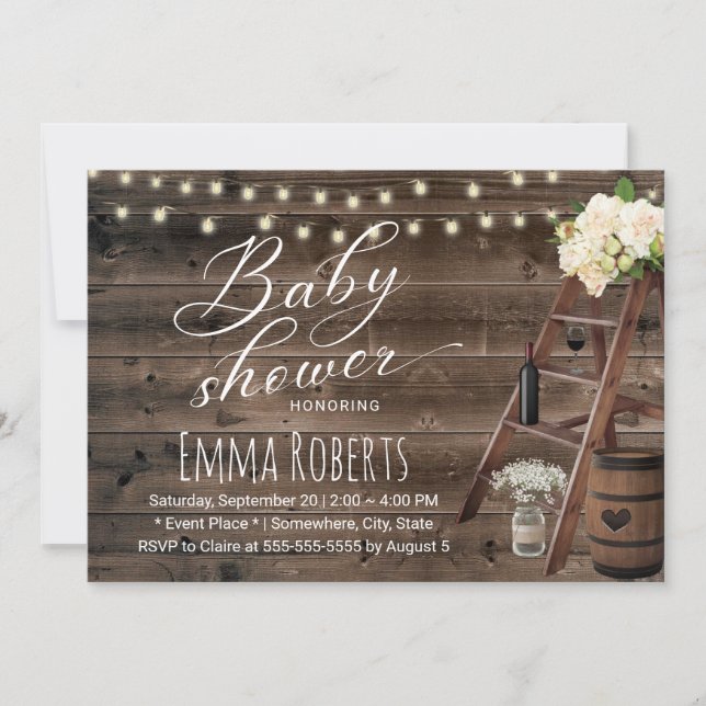 Invitación Rústico Barril de Vino y Baby Shower de Pláder de  (Anverso)
