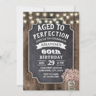 Invitación Rústico bebé de color rosado Mason Jar 60 cumpleañ
