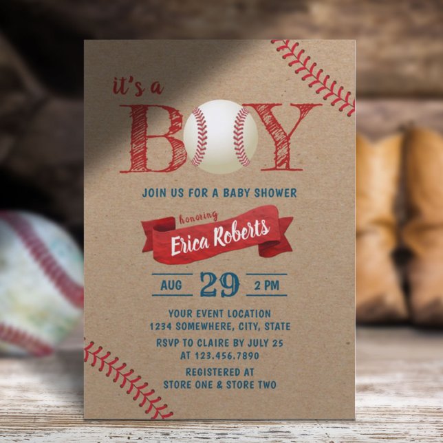 Invitación Rústico Béisbol Tema deportivo Kraft Baby Shower (Subido por el creador)