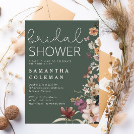 Invitación Rústico Bho Verde Oscuro Wildfolwer Bridal Shower