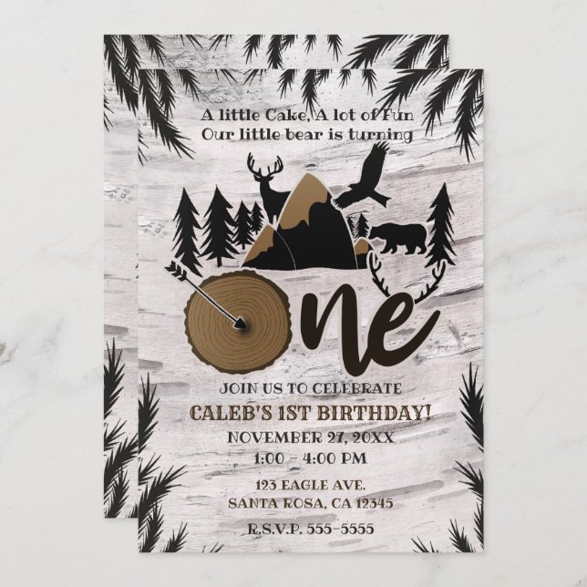 Invitación Rústico Birch Wilderness al aire libre Un primer c (Anverso / Reverso)