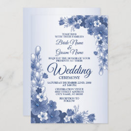 Invitación Rústico blanco grisáceo azul boda