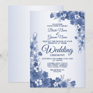 Invitación Rústico blanco grisáceo azul boda