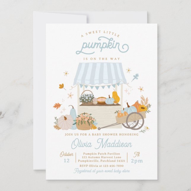Invitación Rústico Blue Boy Pumpkin Baby Shower (Anverso)
