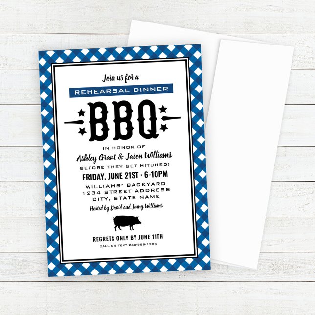 Invitación Rústico Blue Gingham Boda ensayo Cena BBQ (Subido por el creador)