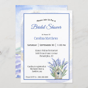 Invitación Rústico Blue Lavender Birdhouse Bridal Shower