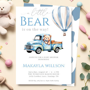 Invitación Rústico Blue Little Teddy Bear Truck Baby Shower