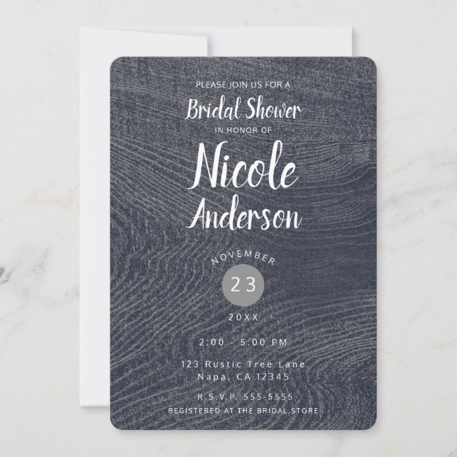 Invitación Rústico Blue Wood Grain Modern Barn Bridal Shower (Anverso)