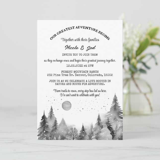 Invitación Rústico Boda al aire libre de nieve de pino de inv (Anverso de pie)