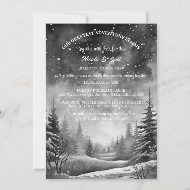 Invitación Rústico Boda al aire libre de nieve de pino de inv (Anverso)