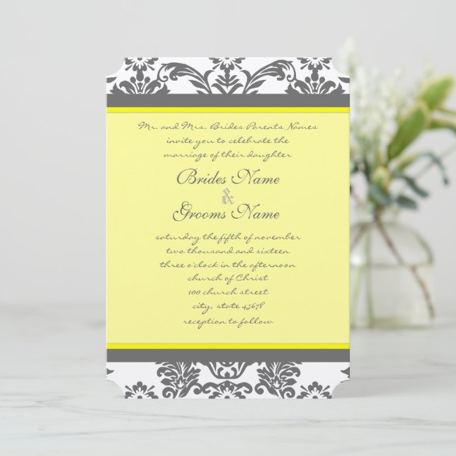 Invitación Rústico Boda amarillo y gris de carbón vegetal de  (Anverso de pie)
