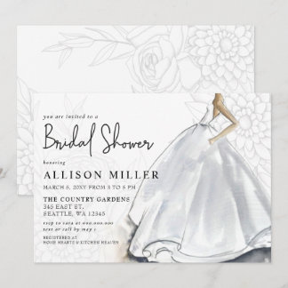 Invitación Rústico Boda blanco vestido ducha de novia