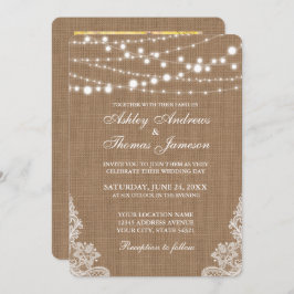 Invitación Rústico Boda Burlap String Luces Lace Invitar PR