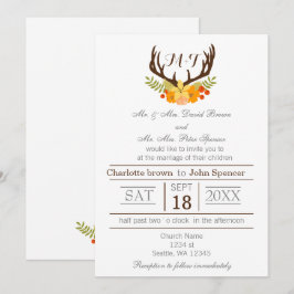 Invitación Rústico Boda de Antler Deer Floral Woodland