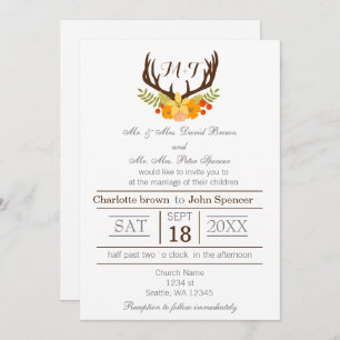 Invitación Rústico Boda de Antler Deer Floral Woodland