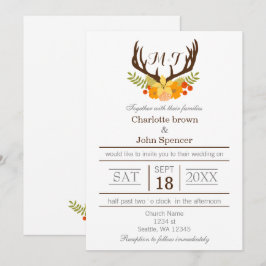 Invitación Rústico Boda de Antler Deer Floral Woodland