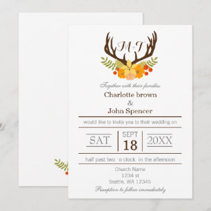 Invitación Rústico Boda de Antler Deer Floral Woodland