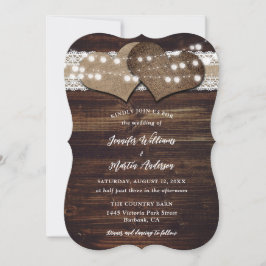 Invitación Rústico Boda de arbustos de madera y encaje