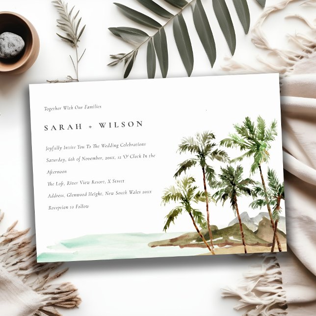 Invitación Rústico Boda de arena de palmeras tropicales (Subido por el creador)