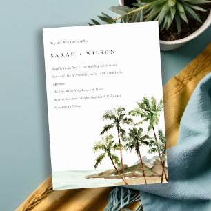 Invitación Rústico Boda de arena de palmeras tropicales