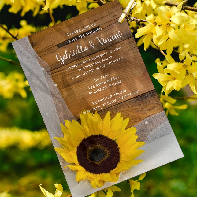 Invitación Rústico Boda de bares campestres de girasol y velo (Subido por el creador)