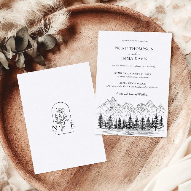 Invitación Rústico Boda de bosquejo de montaña Woodland Pine (Subido por el creador)