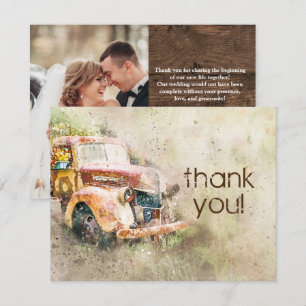 Invitación Rústico Boda de camionetas de época. Gracias