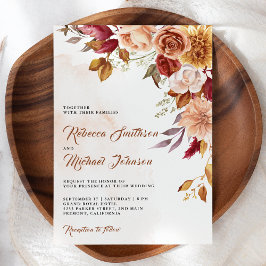 Invitación Rústico Boda de código QR de Terracota Floral de B