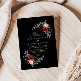 Invitación Rústico Boda de diamantes botánicos negros