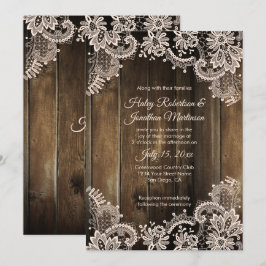 Invitación Rústico Boda de Encaje Antiguo y Madera de Barn