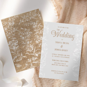 Invitación Rústico Boda de encaje floral de Burlap azul