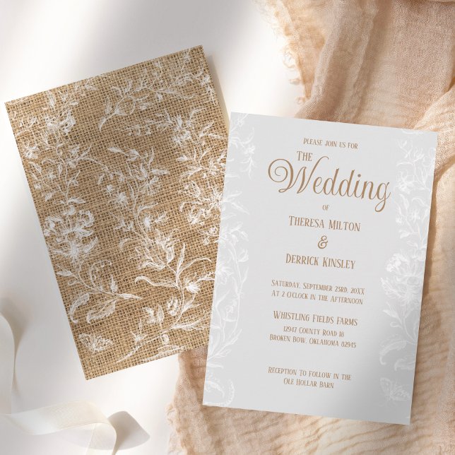 Invitación Rústico Boda de encaje floral de Burlap azul (Subido por el creador)