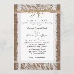 Invitación Rústico Boda de encaje y jute Twine