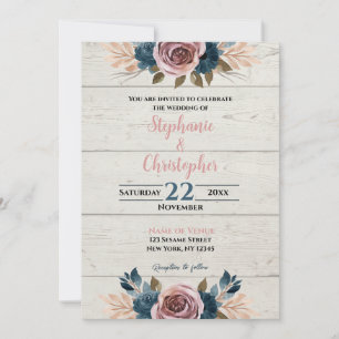 Invitación Rústico Boda de Floral de Madera de Madera