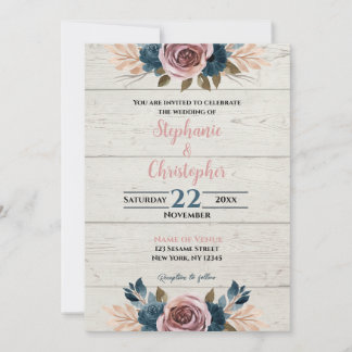 Invitación Rústico Boda de Floral de Madera de Madera