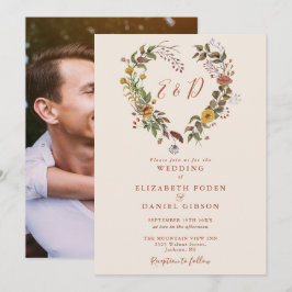 Invitación Rústico Boda de fotografía de floral de otoño en o
