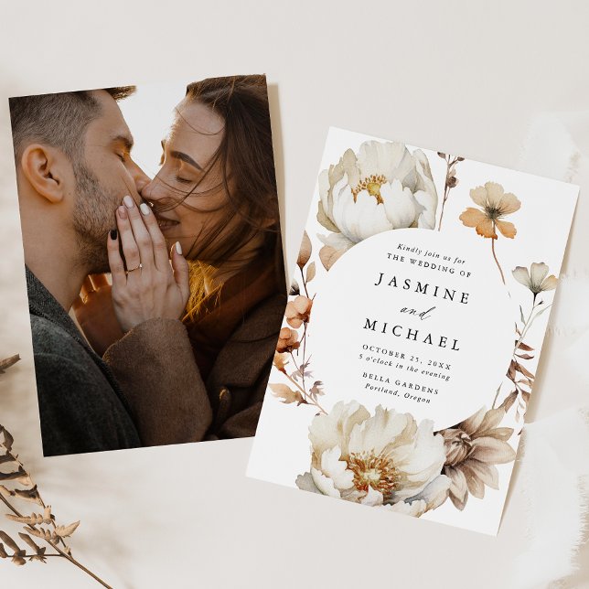 Invitación Rústico Boda de fotografía de marco de círculo flo (Subido por el creador)